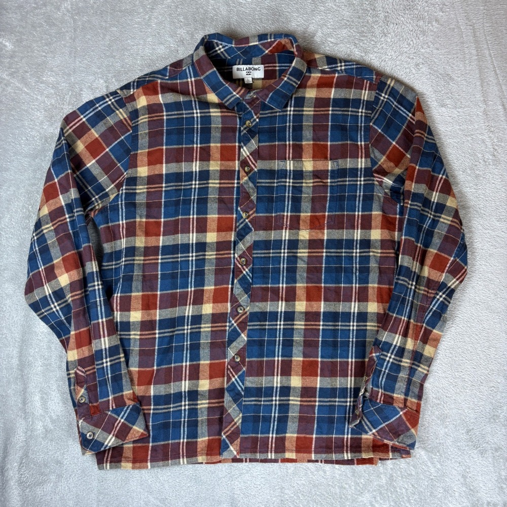 Billabong Shirt Mens L Plaid Flannel Button Down Multicolor Surf Skate Casual